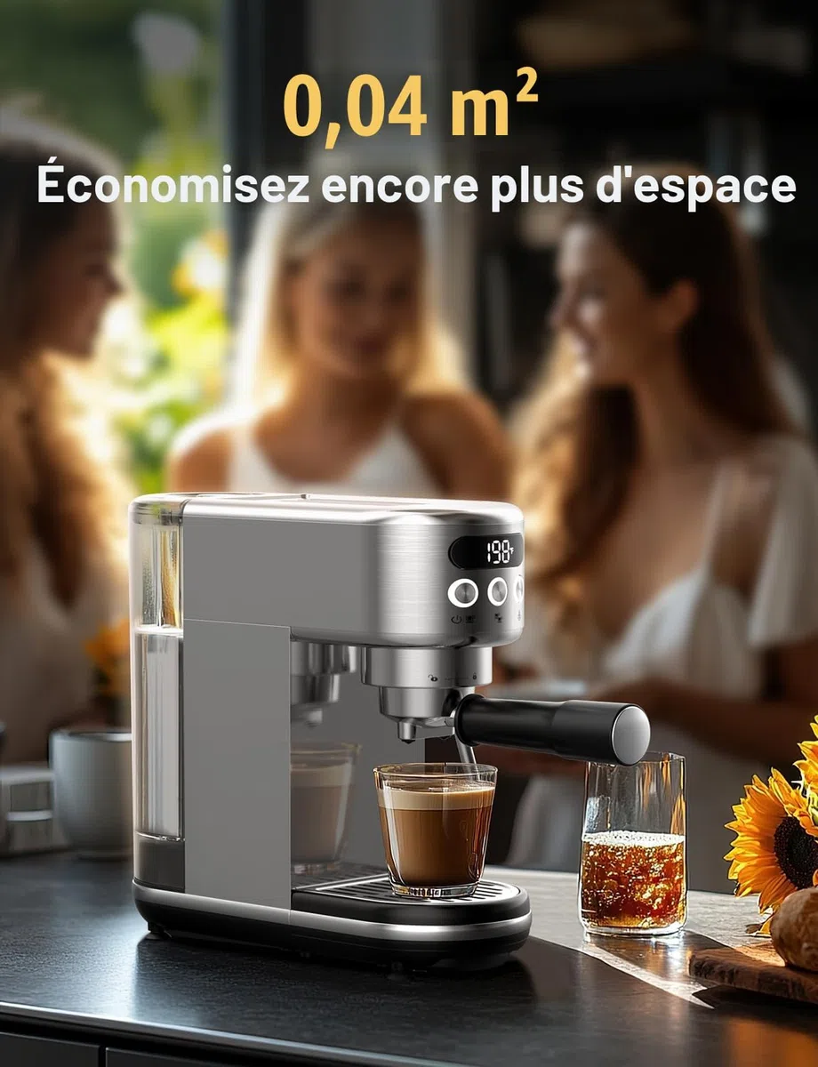 Neretva Machine a Cafe, 20 Bar Cafetière Expresso 1350W Compacte En Acier Inoxydable Avec Mousseur À Lait & Écran LED Machine à Cafe Utiliser Pour La Maison Capacité 1,3L - Espresso/Macchiato/Latte