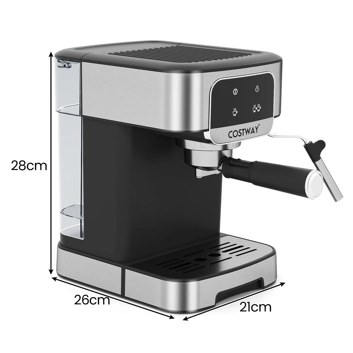RELAX4LIFE Machine à Café Grain, Machine à Expresso avec Buse à Vapeur Réglable, Espresso Cool, 1,7 L Réservoir Amovible, Écran Tactile, 1104W Cafetière avec Presse-Tamper & Manche à Filtre Noir