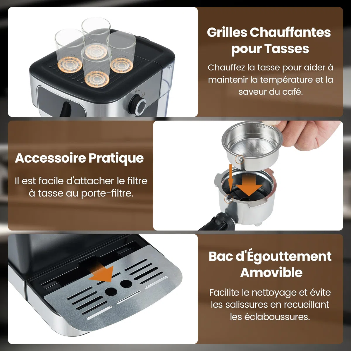 RELAX4LIFE Machine à Café Grain, Machine à Expresso avec Buse à Vapeur Réglable, Espresso Cool, 1,7 L Réservoir Amovible, Écran Tactile, 1104W Cafetière avec Presse-Tamper & Manche à Filtre Noir