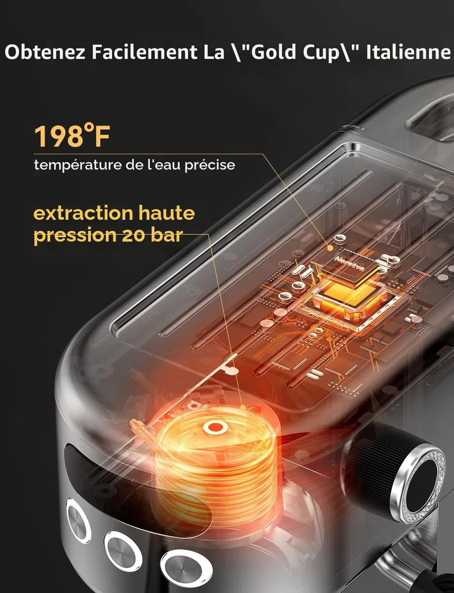 Neretva Machine a Cafe, 20 Bar Cafetière Expresso 1350W Compacte En Acier Inoxydable Avec Mousseur À Lait & Écran LED Machine à Cafe Utiliser Pour La Maison Capacité 1,3L - Espresso/Macchiato/Latte