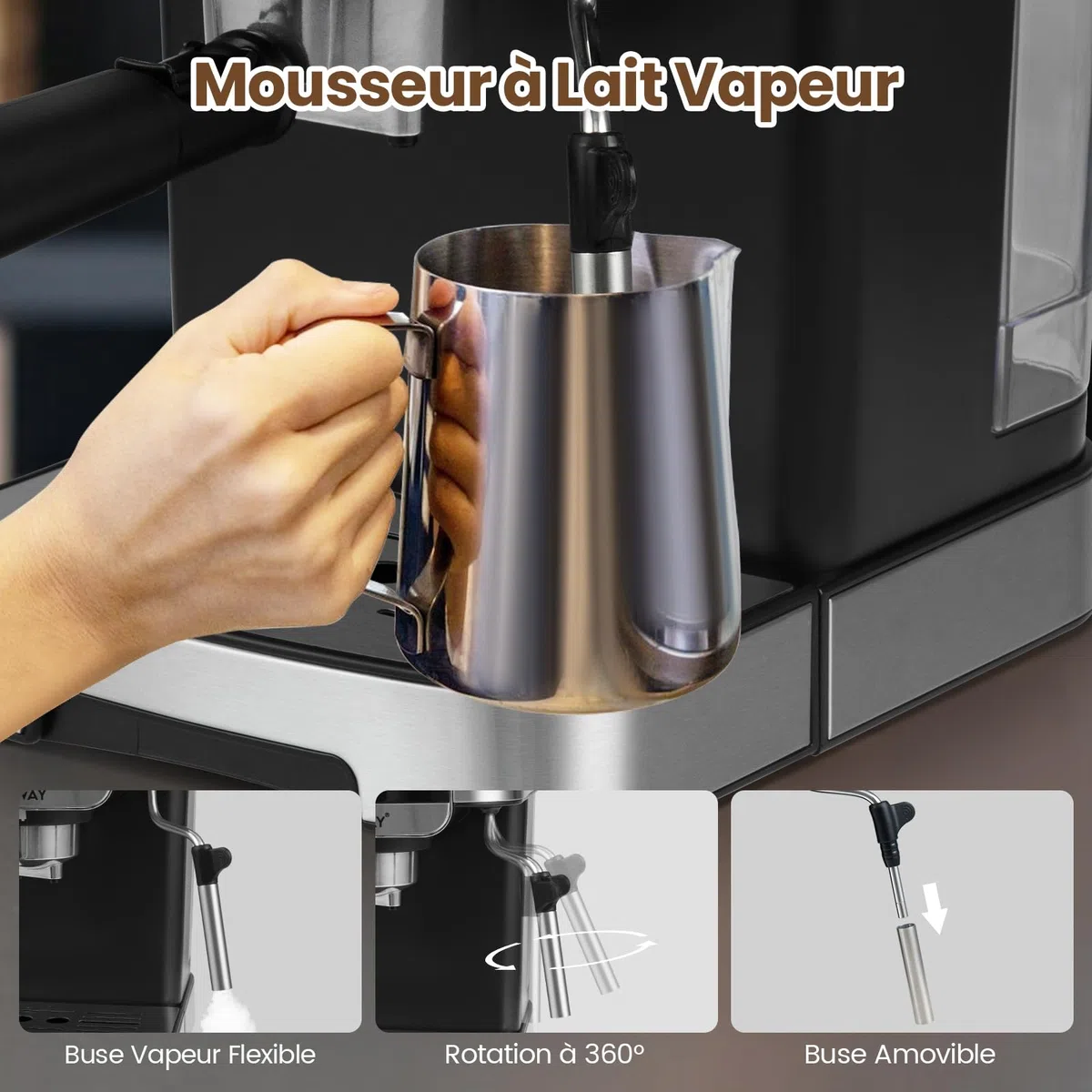 RELAX4LIFE Machine à Café Grain, Machine à Expresso avec Buse à Vapeur Réglable, Espresso Cool, 1,7 L Réservoir Amovible, Écran Tactile, 1104W Cafetière avec Presse-Tamper & Manche à Filtre Noir