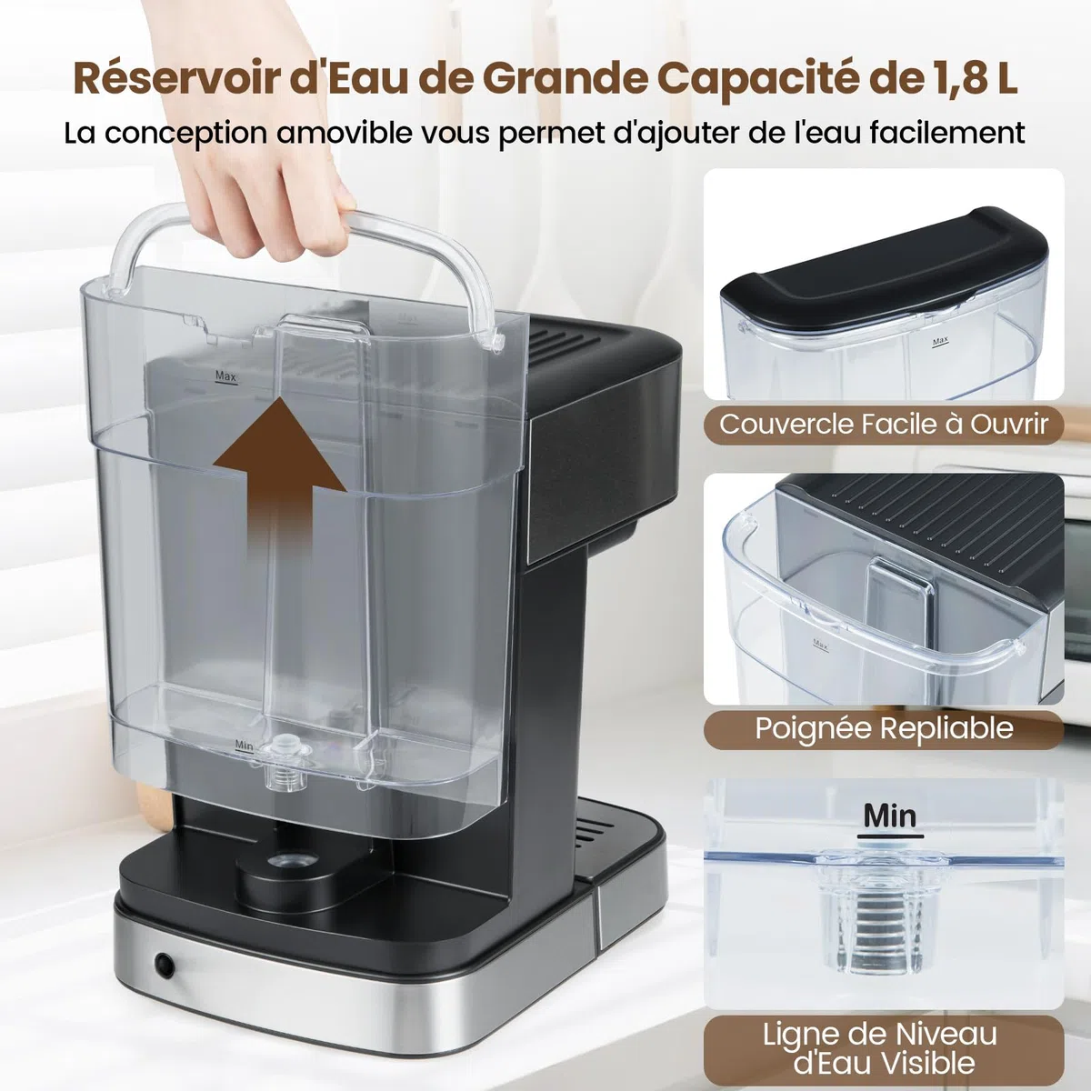 RELAX4LIFE Machine à Café Grain, Machine à Expresso avec Buse à Vapeur Réglable, Espresso Cool, 1,7 L Réservoir Amovible, Écran Tactile, 1104W Cafetière avec Presse-Tamper & Manche à Filtre Noir